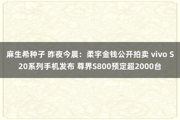 麻生希种子 昨夜今晨：柔宇金钱公开拍卖 vivo S20系列手机发布 尊界S800预定超2000台
